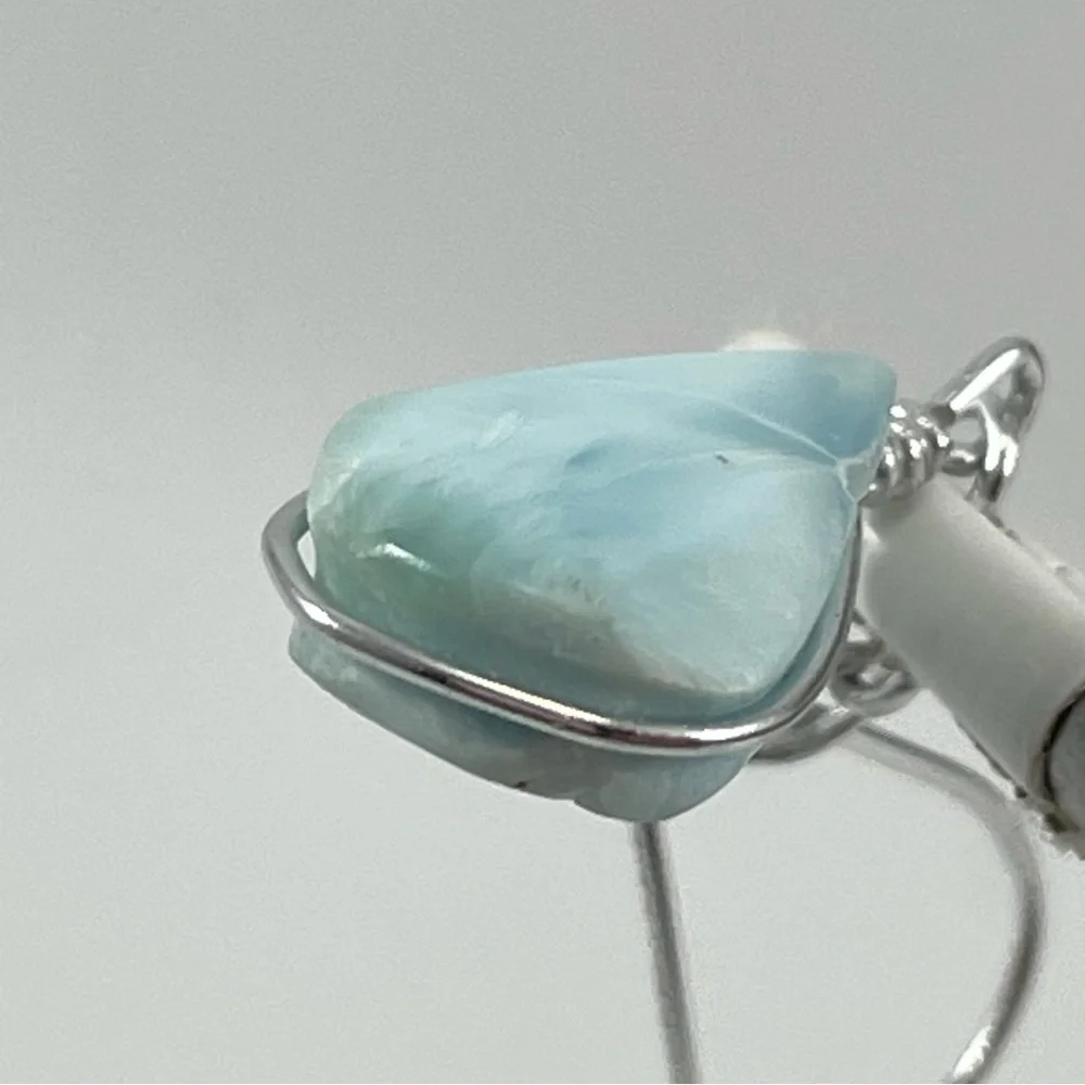 Unmarked Sterling Silver Blue Larimar Stone Pendant Necklace Earring Set